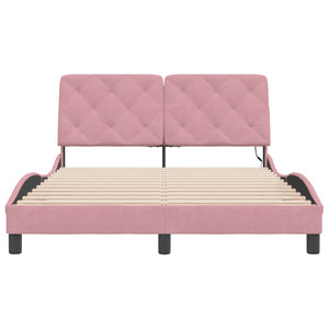 vidaXL LED Bed Frame without Mattress Pink 140x190 cm Velvet