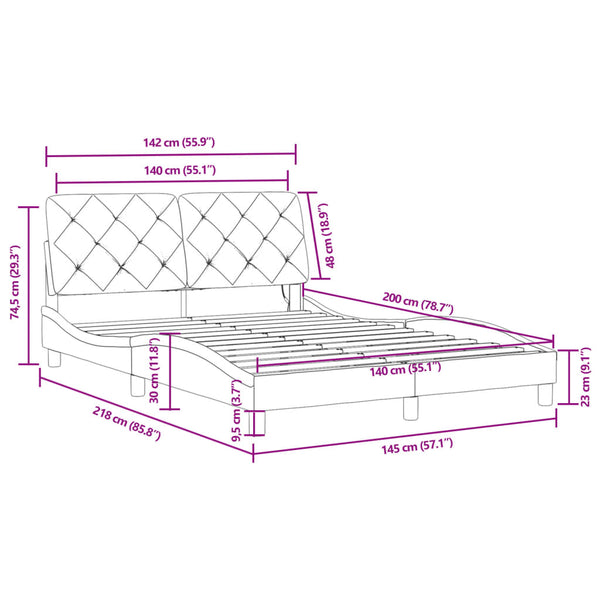 vidaXL LED Bed Frame without Mattress Light Grey 140x200 cm Velvet