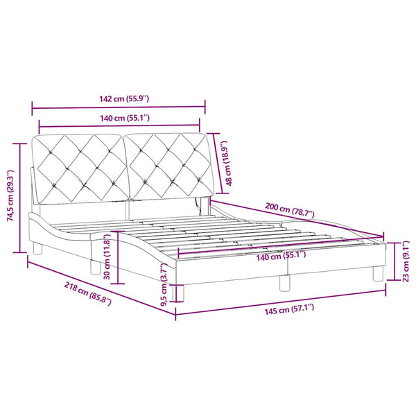 vidaXL LED Bed Frame without Mattress Dark Green 140x200 cm Velvet