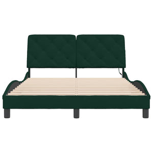 vidaXL LED Bed Frame without Mattress Dark Green 140x200 cm Velvet