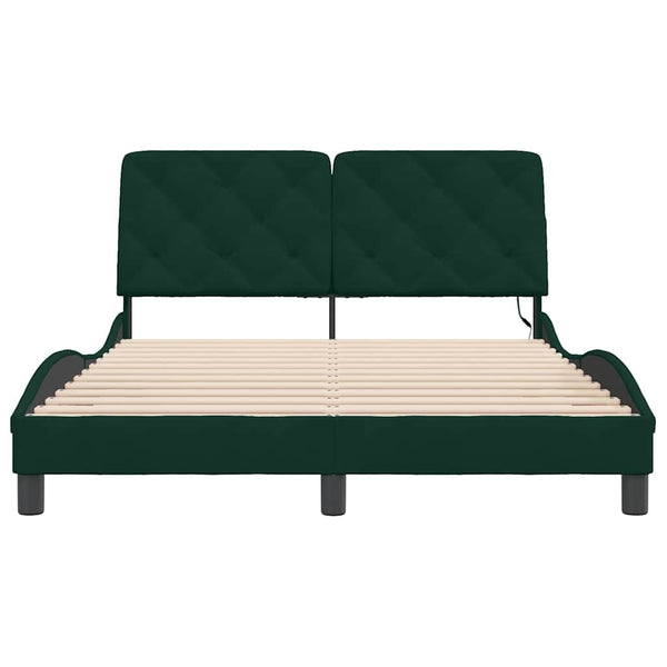vidaXL LED Bed Frame without Mattress Dark Green 140x200 cm Velvet