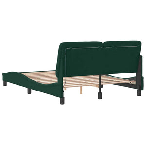 vidaXL LED Bed Frame without Mattress Dark Green 140x200 cm Velvet