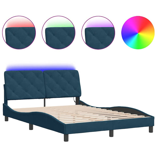vidaXL LED Bed Frame without Mattress Blue 140x200 cm Velvet