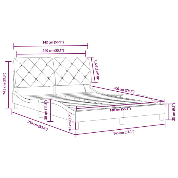 vidaXL LED Bed Frame without Mattress Blue 140x200 cm Velvet