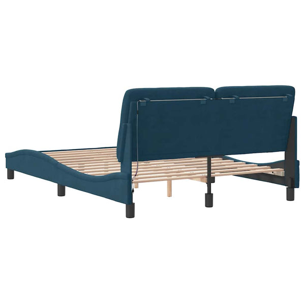 vidaXL LED Bed Frame without Mattress Blue 140x200 cm Velvet