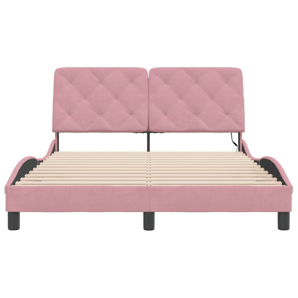 vidaXL LED Bed Frame without Mattress Pink 140x200 cm Velvet