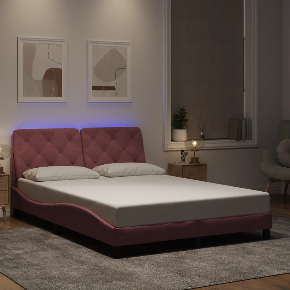 vidaXL LED Bed Frame without Mattress Pink 140x200 cm Velvet