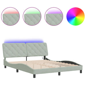 vidaXL LED Bed Frame without Mattress Light Gray 160x200 cm Velvet