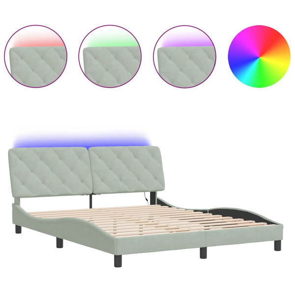 vidaXL LED Bed Frame without Mattress Light Gray 160x200 cm Velvet