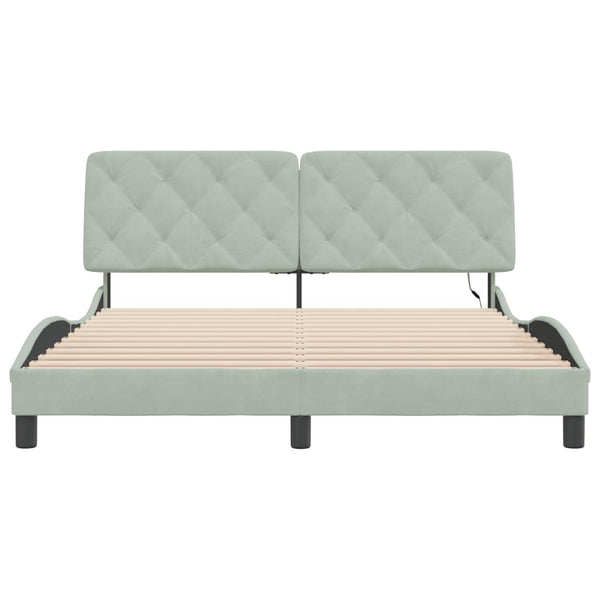 vidaXL LED Bed Frame without Mattress Light Gray 160x200 cm Velvet