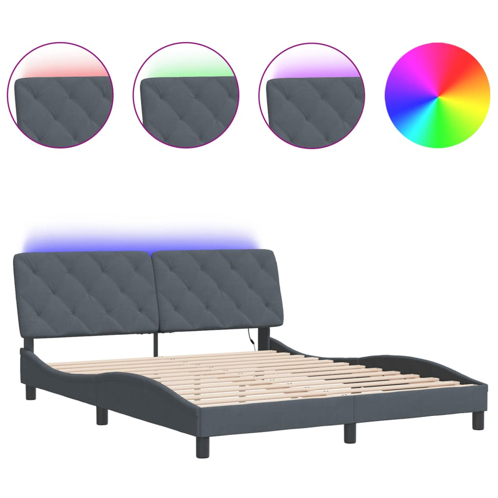 vidaXL LED Bed Frame without Mattress Dark Grey 160x200 cm Velvet