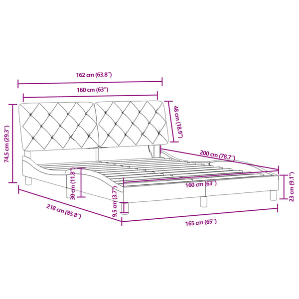 vidaXL LED Bed Frame without Mattress Dark Grey 160x200 cm Velvet