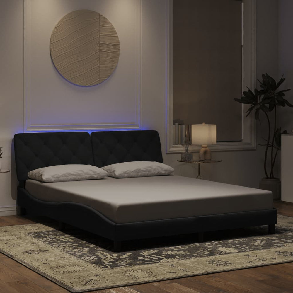 vidaXL LED Bed Frame without Mattress Black 160x200 cm Velvet