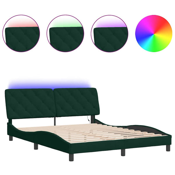 vidaXL LED Bed Frame without Mattress Dark Green 160x200 cm Velvet