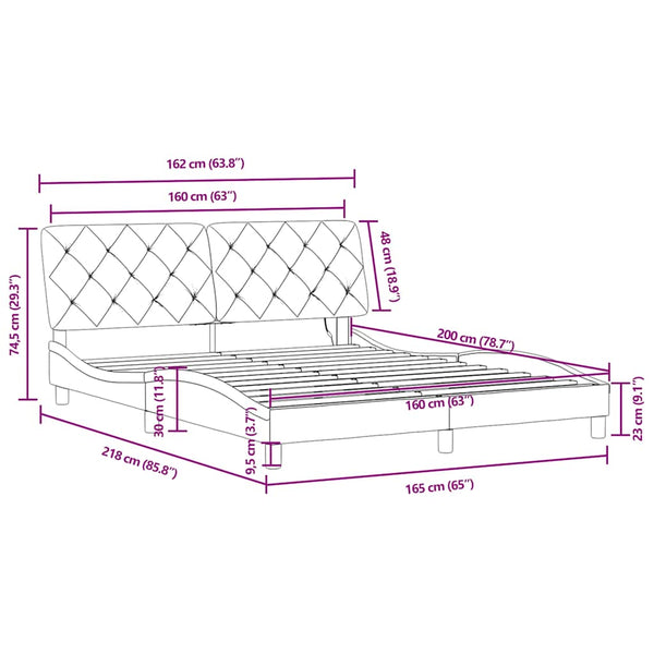 vidaXL LED Bed Frame without Mattress Dark Green 160x200 cm Velvet
