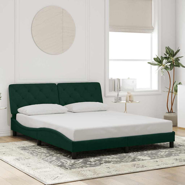 vidaXL LED Bed Frame without Mattress Dark Green 160x200 cm Velvet
