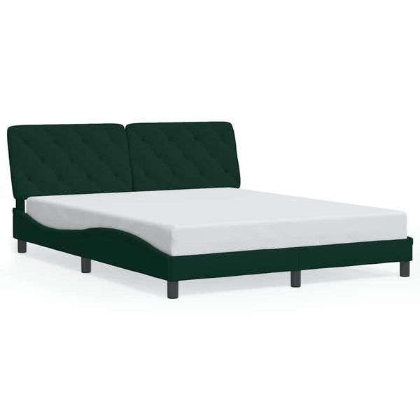 vidaXL LED Bed Frame without Mattress Dark Green 160x200 cm Velvet