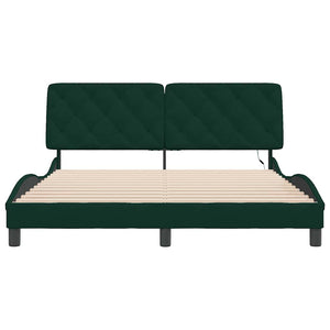 vidaXL LED Bed Frame without Mattress Dark Green 160x200 cm Velvet