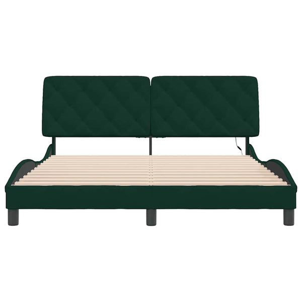 vidaXL LED Bed Frame without Mattress Dark Green 160x200 cm Velvet