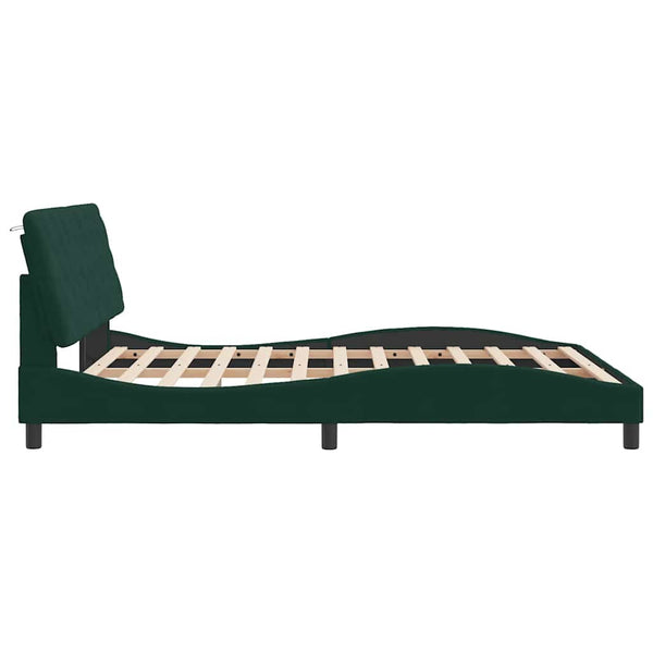 vidaXL LED Bed Frame without Mattress Dark Green 160x200 cm Velvet