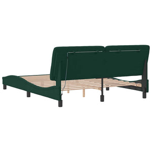 vidaXL LED Bed Frame without Mattress Dark Green 160x200 cm Velvet