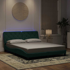vidaXL LED Bed Frame without Mattress Dark Green 160x200 cm Velvet