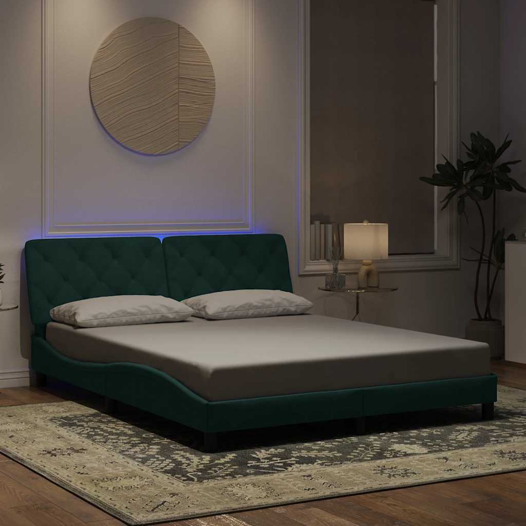 vidaXL LED Bed Frame without Mattress Dark Green 160x200 cm Velvet