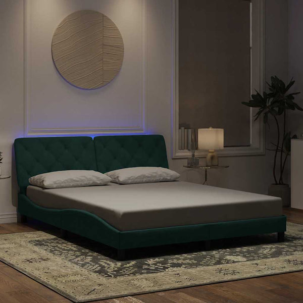vidaXL LED Bed Frame without Mattress Dark Green 160x200 cm Velvet