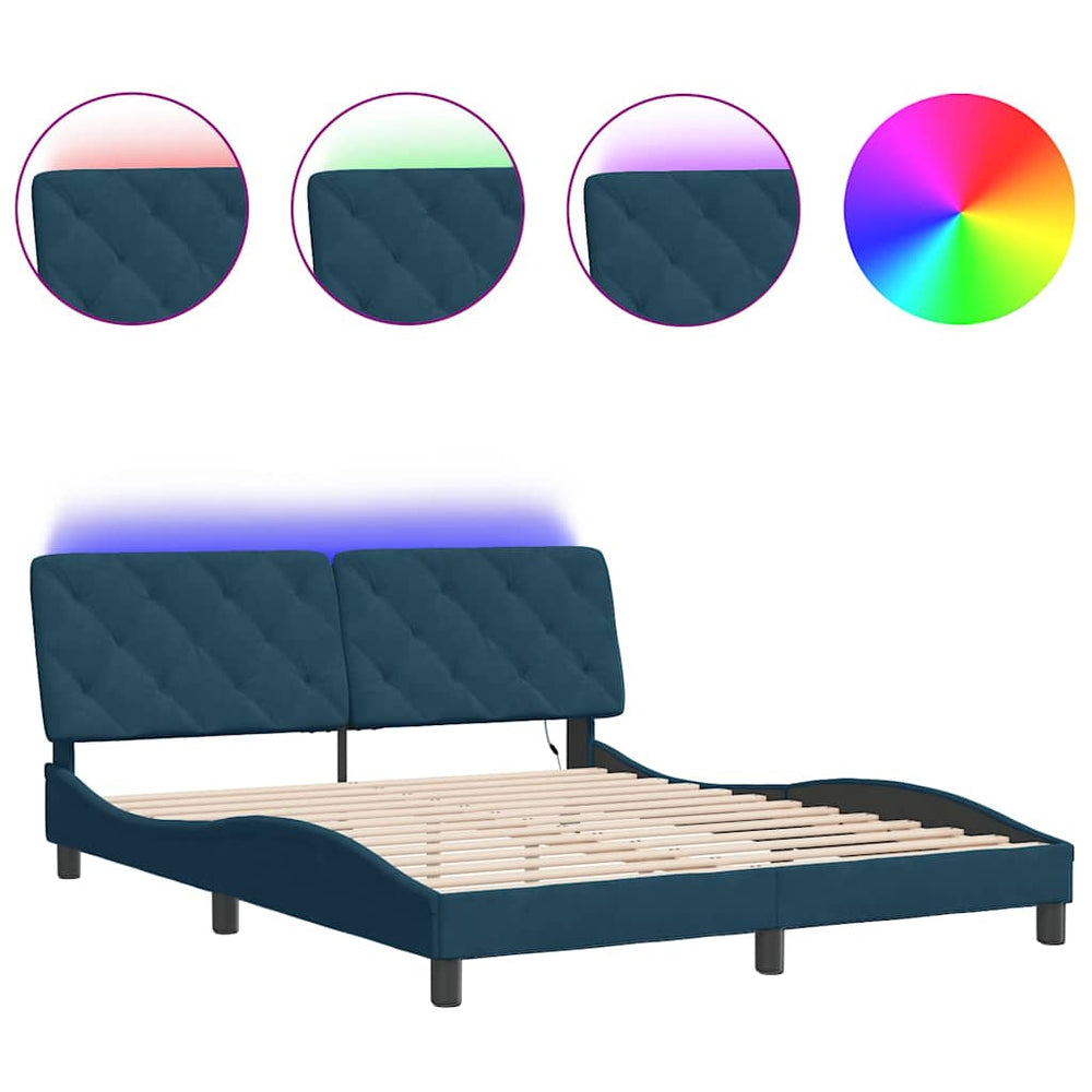 vidaXL LED Bed Frame without Mattress Blue 160x200 cm Velvet