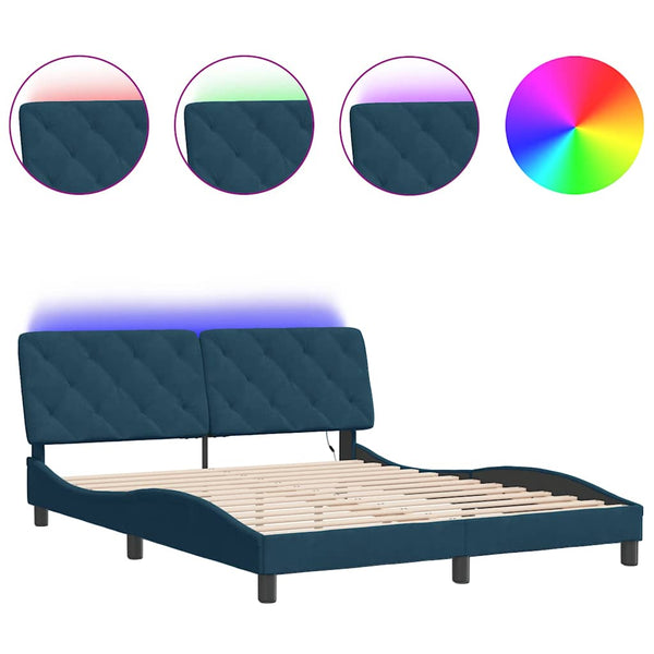 vidaXL LED Bed Frame without Mattress Blue 160x200 cm Velvet