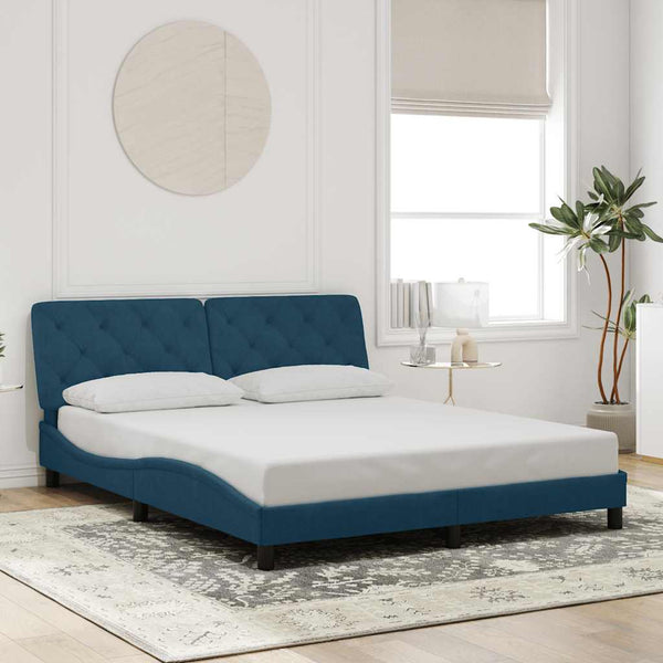 vidaXL LED Bed Frame without Mattress Blue 160x200 cm Velvet