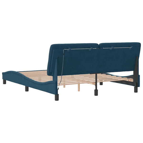 vidaXL LED Bed Frame without Mattress Blue 160x200 cm Velvet
