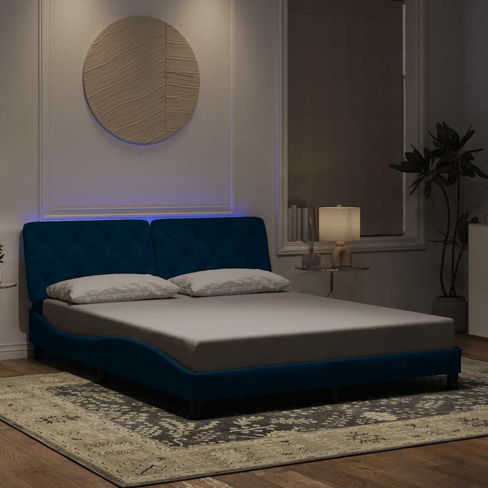 vidaXL LED Bed Frame without Mattress Blue 160x200 cm Velvet