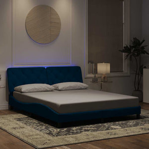 vidaXL LED Bed Frame without Mattress Blue 160x200 cm Velvet