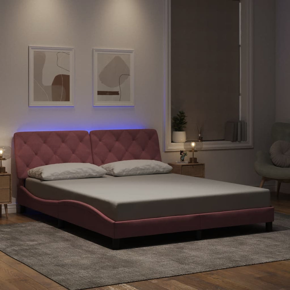 vidaXL LED Bed Frame without Mattress Pink 160x200 cm Velvet