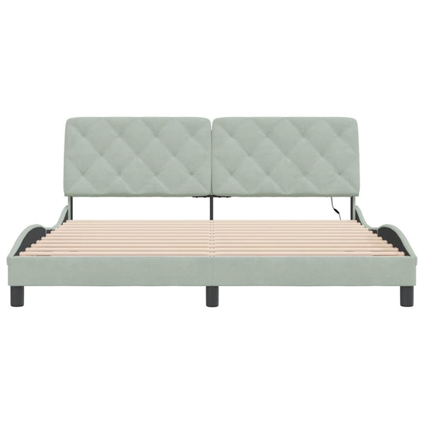vidaXL LED Bed Frame without Mattress Light Gray 180x200 cm Velvet