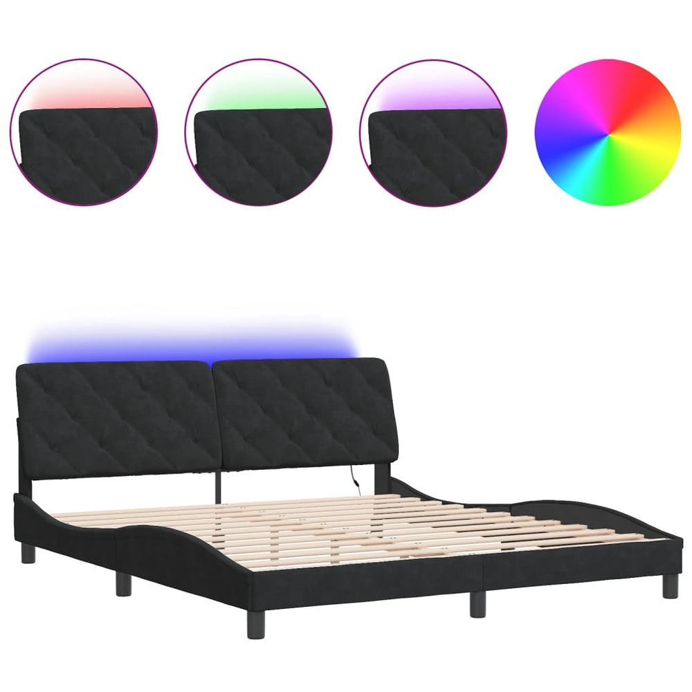 vidaXL LED Bed Frame without Mattress Black 180x200 cm Velvet