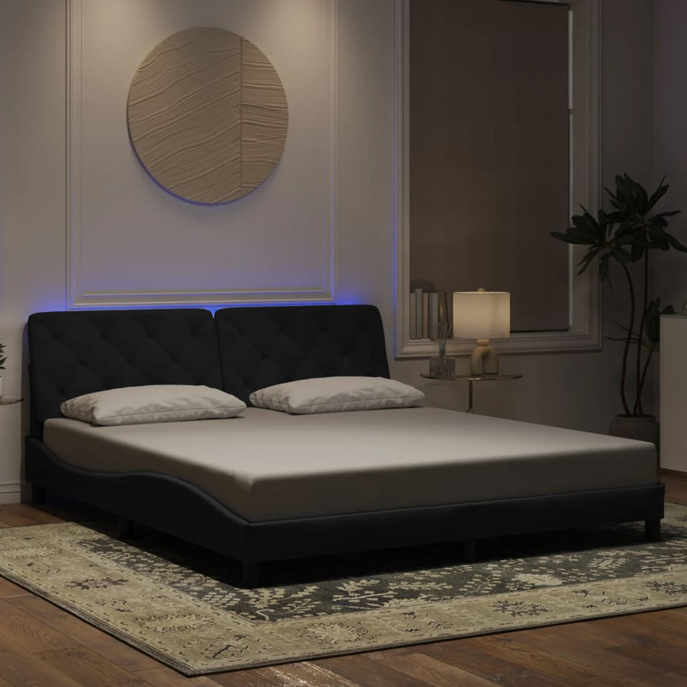 vidaXL LED Bed Frame without Mattress Black 180x200 cm Velvet