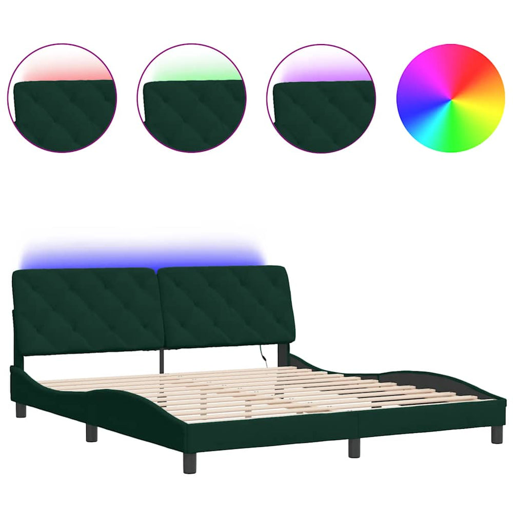 vidaXL LED Bed Frame without Mattress Dark Green 180x200 cm Velvet