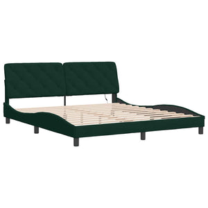 vidaXL LED Bed Frame without Mattress Dark Green 180x200 cm Velvet
