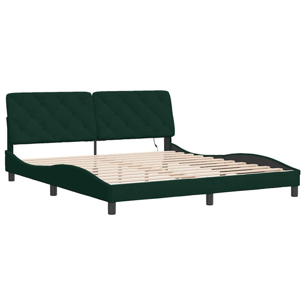 vidaXL LED Bed Frame without Mattress Dark Green 180x200 cm Velvet