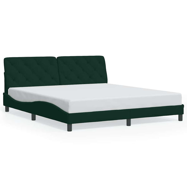 vidaXL LED Bed Frame without Mattress Dark Green 180x200 cm Velvet
