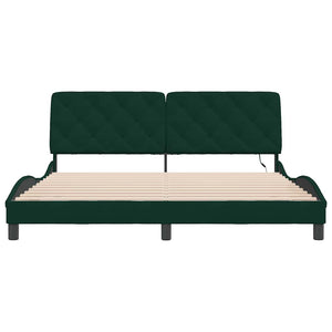 vidaXL LED Bed Frame without Mattress Dark Green 180x200 cm Velvet