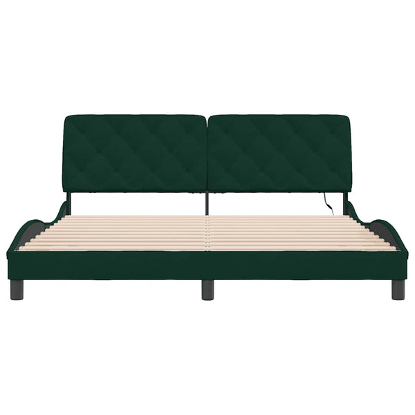 vidaXL LED Bed Frame without Mattress Dark Green 180x200 cm Velvet