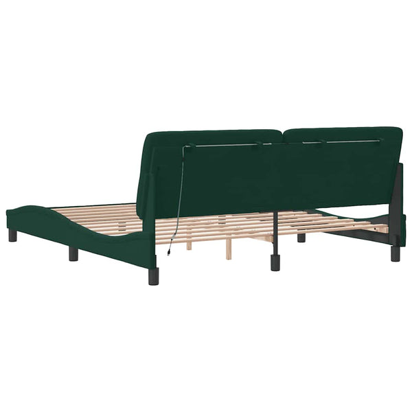 vidaXL LED Bed Frame without Mattress Dark Green 180x200 cm Velvet