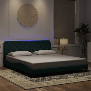 vidaXL LED Bed Frame without Mattress Dark Green 180x200 cm Velvet