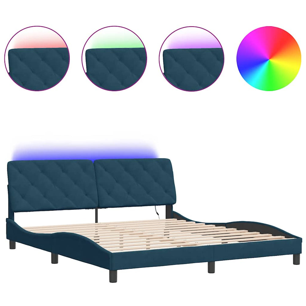 vidaXL LED Bed Frame without Mattress Blue 180x200 cm Velvet