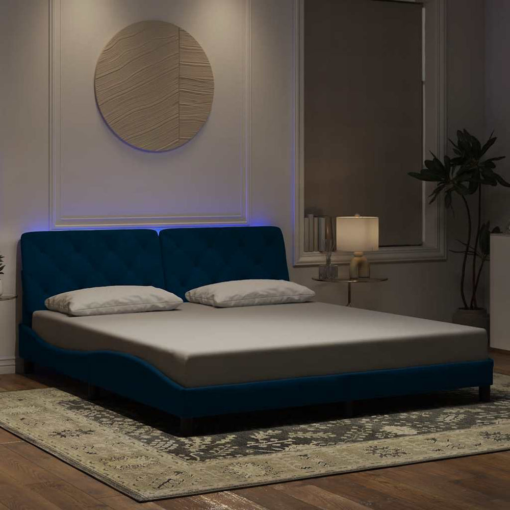 vidaXL LED Bed Frame without Mattress Blue 180x200 cm Velvet