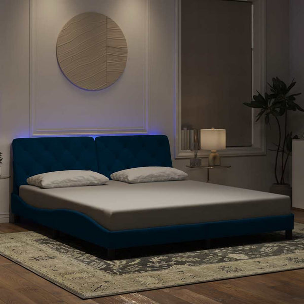 vidaXL LED Bed Frame without Mattress Blue 180x200 cm Velvet