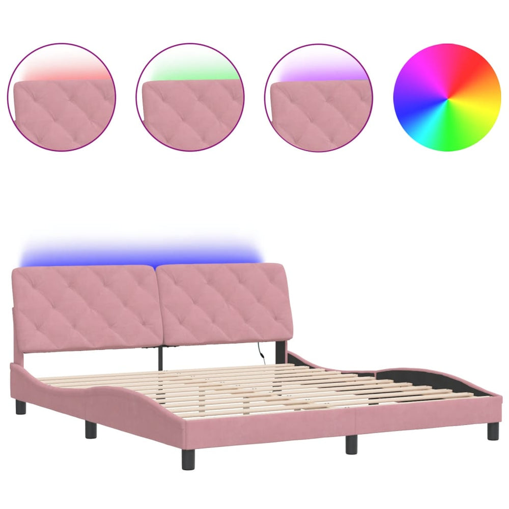 vidaXL LED Bed Frame without Mattress Pink 180x200 cm Velvet
